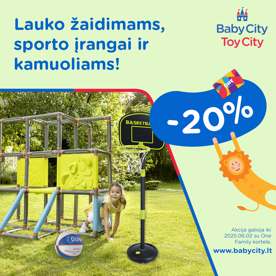 „BABYCITY/TOYCITY” -  Dabar net -20% nuolaida lauko žaidimams, sporto įrangai ir kamuoliams!
